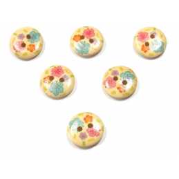 LOT 6 BOUTONS BOIS : rond motif fleur 15mm (159) 