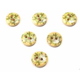 LOT 6 BOUTONS BOIS : rond motif fleur 15mm (160) 