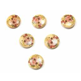 LOT 6 BOUTONS BOIS : rond motif fleur 15mm (161) 