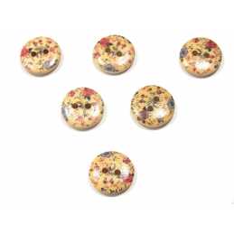 LOT 6 BOUTONS BOIS : rond motif fleur 15mm (162) 