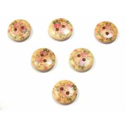 LOT 6 BOUTONS BOIS : rond motif fleur 15mm (163) 