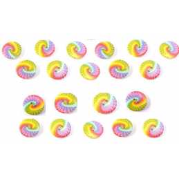 LOT 20 BOUTONS BOIS : rond motif arc en ciel 15mm (04)  