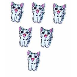  LOT 6 BOUTONS BOIS : chat 26*16mm (25) 