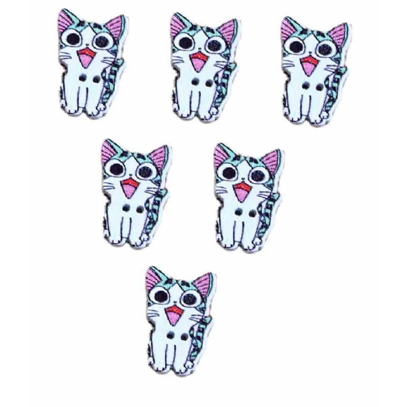  LOT 6 BOUTONS BOIS : chat 26*16mm (25) 