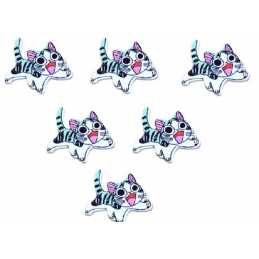 aa LOT 6 BOUTONS BOIS : chat 27*23mm (21) 