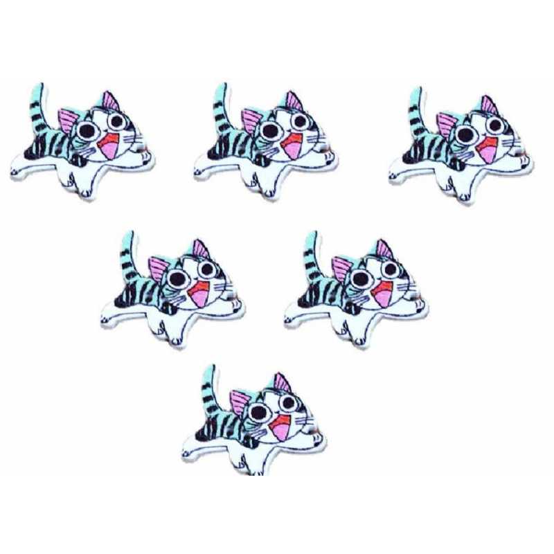aa LOT 6 BOUTONS BOIS : chat 27*23mm (21) 