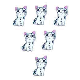 LOT 6 BOUTONS BOIS : chat 26*15mm (23) 
