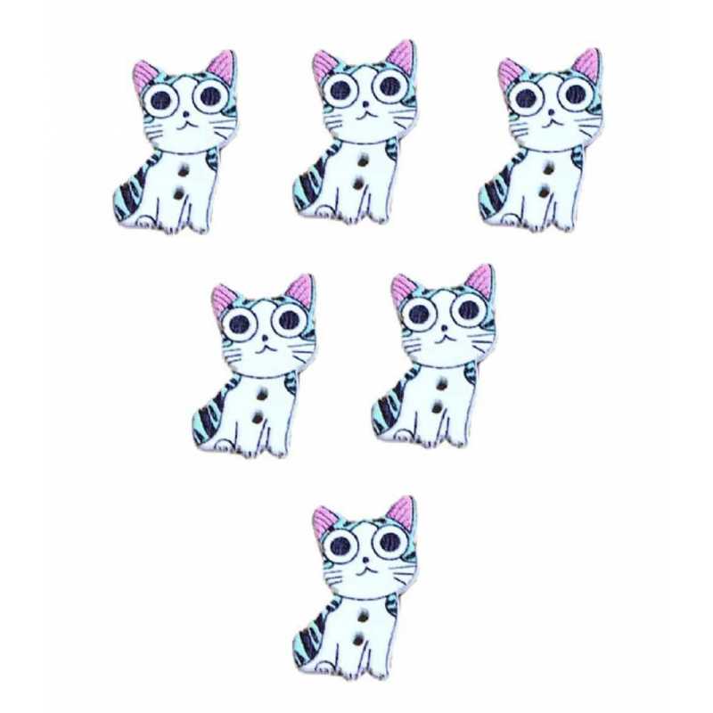 LOT 6 BOUTONS BOIS : chat 26*15mm (23) 