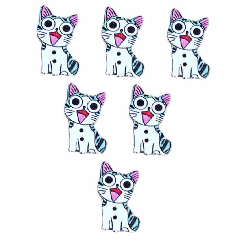 LOT 6 BOUTONS BOIS : chat 26*15mm (24) 