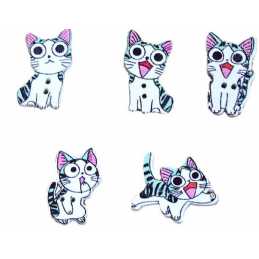 LOT 6 BOUTONS BOIS : chat 26mm (26) 
