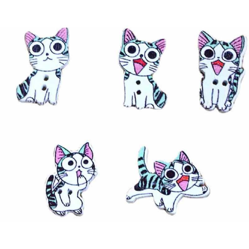 LOT 6 BOUTONS BOIS : chat 26mm (26) 