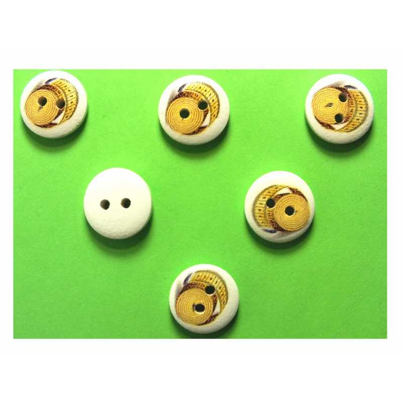 LOT 6 BOUTONS BOIS : rond thème mercerie centimètre 15mm (14) 