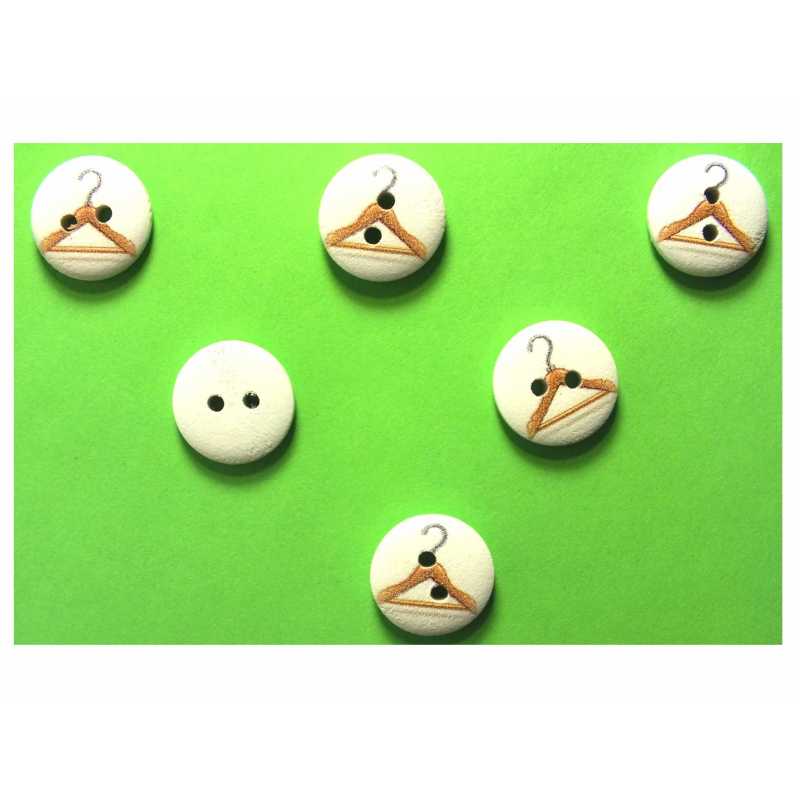 LOT 6 BOUTONS BOIS : rond thème mercerie cintre 15mm (11) 