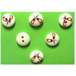 LOT 6 BOUTONS BOIS : rond thème mercerie ciseau 15mm (16) 