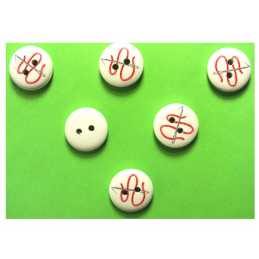 LOT 6 BOUTONS BOIS : rond thème mercerie aiguille 15mm (12) 