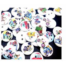 LOT 20 BOUTONS BOIS : rond thème transport 15mm  