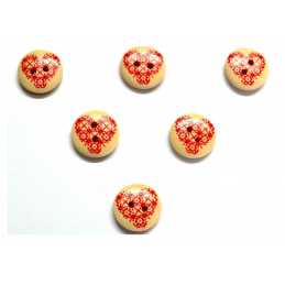 LOT 6 BOUTONS BOIS : rond thème coeur 15mm (03) 