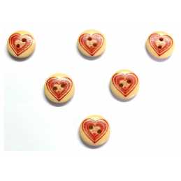 LOT 6 BOUTONS BOIS : rond thème coeur 15mm (08) 
