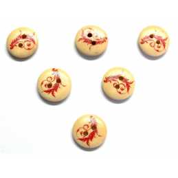 LOT 6 BOUTONS BOIS : rond thème coeur 15mm (01) 