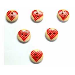 LOT 6 BOUTONS BOIS : rond thème coeur 15mm (05) 