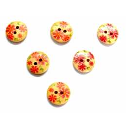 LOT 6 BOUTONS BOIS : rond motif fleur 15mm (10bis) 