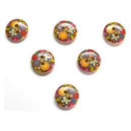 LOT 6 BOUTONS BOIS : rond motif fleur 15mm (62) 