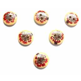 LOT 6 BOUTONS BOIS : rond motif fleur 15mm (81) 