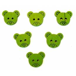  LOT 6 BOUTONS BOIS : tete ours vert 18*15mm 