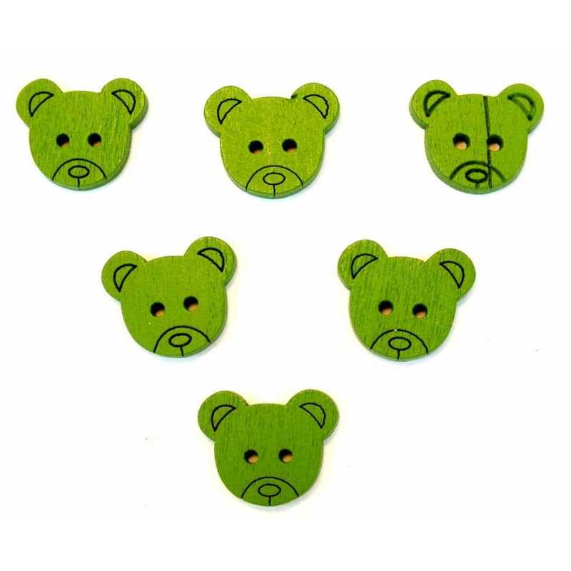  LOT 6 BOUTONS BOIS : tete ours vert 18*15mm 