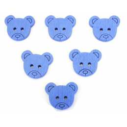  LOT 6 BOUTONS BOIS : tete ours bleu 18*15mm 