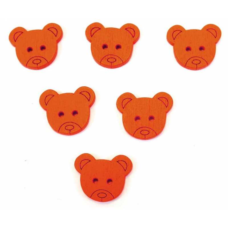  LOT 6 BOUTONS BOIS : tete ours rouge 18*15mm 