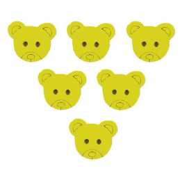  LOT 6 BOUTONS BOIS : tete ours jaune 18*15mm 