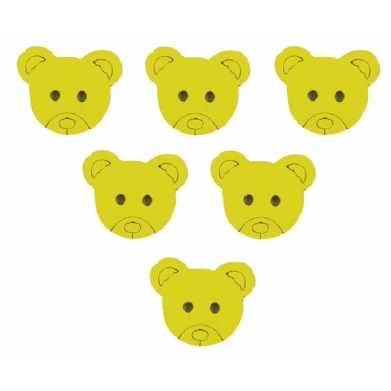  LOT 6 BOUTONS BOIS : tete ours jaune 18*15mm 