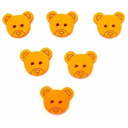  LOT 6 BOUTONS BOIS : tete ours orange 18*15mm 