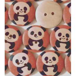 LOT 6 BOUTONS BOIS : rond orange motif panda 15mm 
