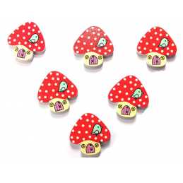 LOT 6 BOUTONS BOIS : champignon 23*22mm (15) 