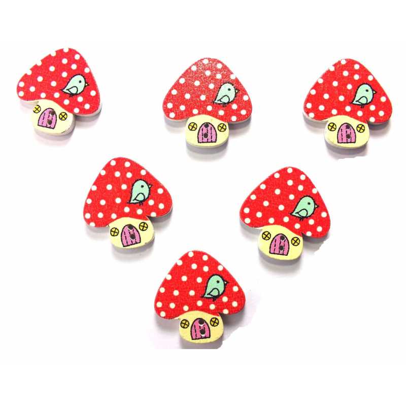 LOT 6 BOUTONS BOIS : champignon 23*22mm (15) 