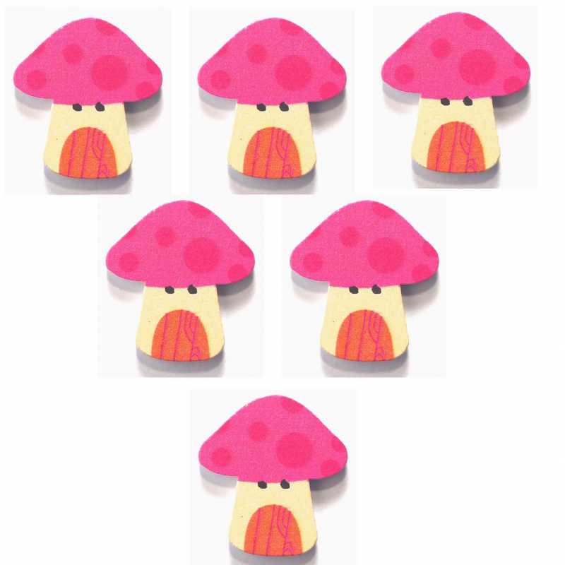 LOT 6 BOUTONS BOIS : champignon 23*22mm (23) 