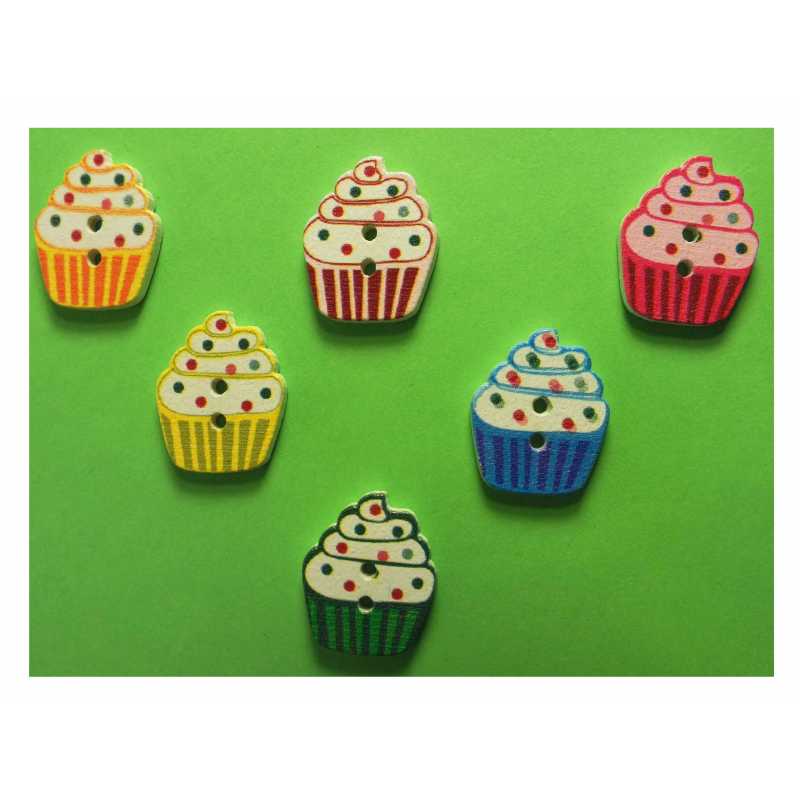 LOT 6 BOUTONS BOIS : gateau 20*16mm (01) 