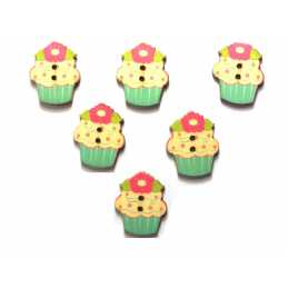 LOT 6 BOUTONS BOIS : gateau 30*24mm (02) 