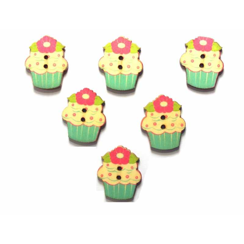 LOT 6 BOUTONS BOIS : gateau 30*24mm (02) 