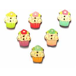 LOT 6 BOUTONS BOIS : gateau 30*24mm (03) 