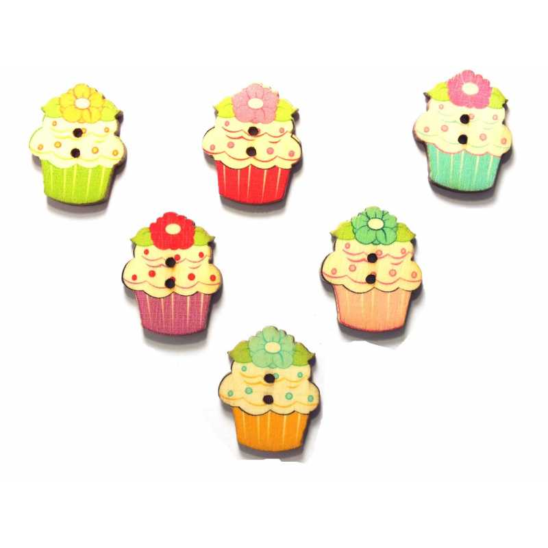 LOT 6 BOUTONS BOIS : gateau 30*24mm (03) 