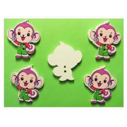 LOT 5 BOUTONS BOIS : singe en salopette 30*25mm  