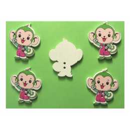 LOT 5 BOUTONS BOIS : singe en salopette 30*25mm  