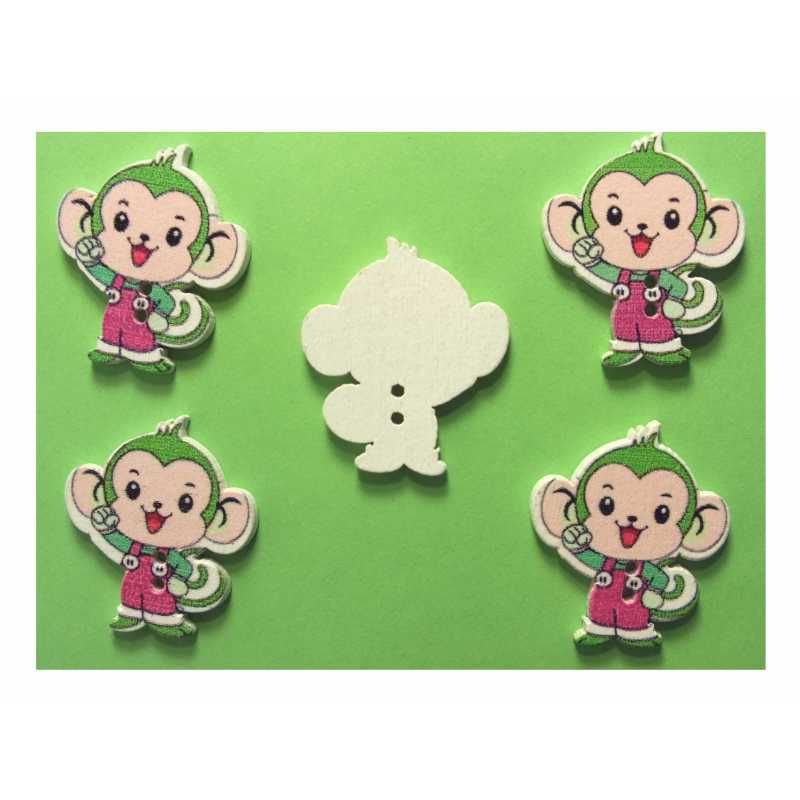 LOT 5 BOUTONS BOIS : singe en salopette 30*25mm  