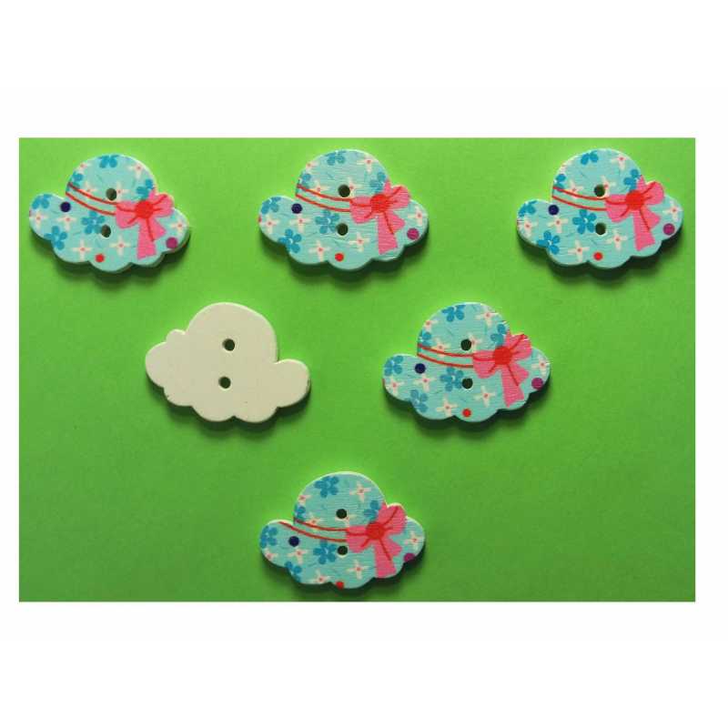 LOT 6 BOUTONS BOIS : chapeau 28*20mm (02) 