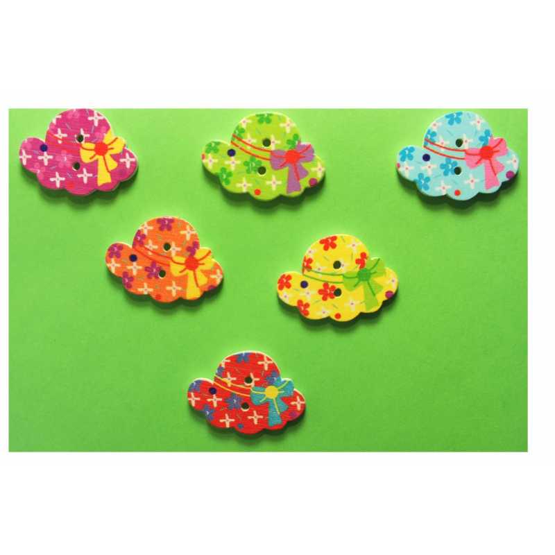 LOT 6 BOUTONS BOIS : chapeau 28*20mm (04) 