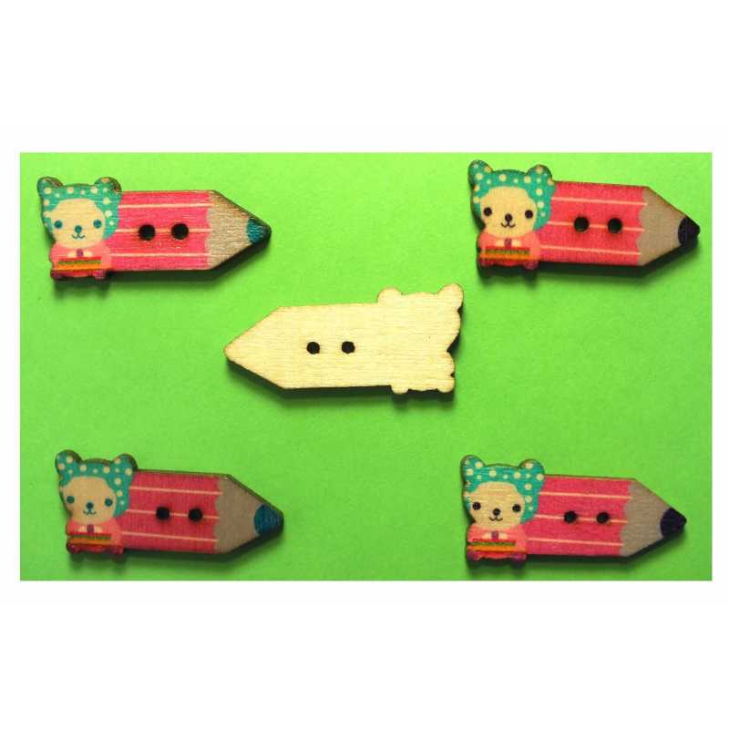 LOT 5 BOUTONS BOIS : crayon 31*15mm (01) 