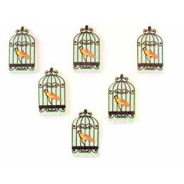 LOT 6 BOUTONS BOIS : cage oiseaux 30*18mm (01) 